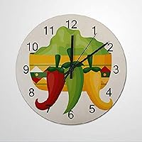 Chili Pepper Jalapeno Wall Clock Farmhouse Kitchen Wood Clock 10 Silent Non-Ticking Quartz Battery Operated Clock for Living Room Kitchen Bedroom Farmhouse Home Decor Birthday Wedding Gift