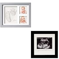 KeaBabies Baby Handprint Footprint Keepsake Kit And Baby Sonogram Picture Frame Bundle - Baby Prints Photo Frame for Newborn (Cloud Gray) - Modern Ultrasound Frame for Mom to Be (Onyx Black)
