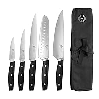 MasterChef Chef Knife Set with Bag, Knife Roll Set with 5 Professional Quality Kitchen Knives for Precision Home Cooking, High Carbon Stainless Steel Blades & Triple Riveted Handles