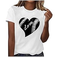 Women's Cute Baseball Heart Graphic T Shirts Summer Casual Short Sleeve Crewneck Tees Tops Baseball Mom Gift Bloues