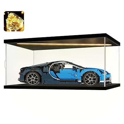 Instnovny Acrylic Display Case for Collectibles Clear Acrylic Boxes for Display Action Figures Car Model Building Kit 42083 Display Case Room Decoration Box(Black-Solid Yellow; 23.6*15.7*9.8 inch)