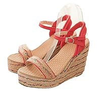 Wedge Platform Sandals For Women Strappy Open Toe with Buckle Ankle Strap Cute Casual Comfortable Shoes