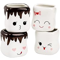 Hedume 4 Pack Ceramic Hot Chocolate Mugs, Cute Coffee Mug Set, Couple Matching Mugs, Anniversary Christmas Wedding Valentine's Day Gift