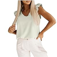 Women's Ruffle V Neck Shirts Summer Sleeveless Tops Sexy Casual Blouses Loose Fitted Tank Top Vacation Tunic Tshirt