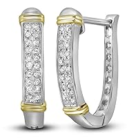 The Diamond Deal 10kt Two-tone Gold Womens Round Diamond Oblong Hoop Earrings 1/6 Cttw