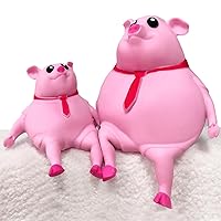 Cute Squishy Pig for Kids and Adults - 2Pack of Sensory Stress Relief Pig Squeeze Toys to Anxiety, Funny Stretch Animal Splat Toys Splashy Piggy Toy Easter Busket Stuffers for Autism & ADHD Kids