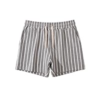 Mens Casual Shorts Comfortable Striped Print Lounge Pant Loungewear Elastic Waist Lace Up Drawstring Athletic Short