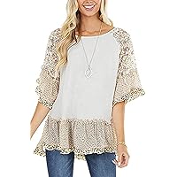 CASURESS Women's Floral Printed Ruffle 3 4 Sleeve Shirt Batwing Loose Tops Blouses Pullover