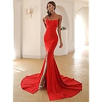 Women's Dress Split Mermaid Hem Floor Length Tube Prom Dress Dresses for Women (Color : Red, Size : Large)