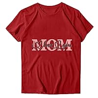 Mom I Love You Letter Shirt Women Cute Love Heart Print T-Shirts Tee Tops Casual Loose Fit Blouses