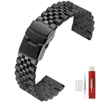 Super Brushed & Polished 3D Solid Black Stainless Steel Watch Bracelet Band 20mm Security Double Deployment Buckle