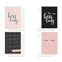 Boss Lady Note Cards / 24 Greeting Cards / 4 Pink And Black Designs / 3 1/2