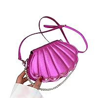 Women Pearl Chain Handbag Purse Shell Shape Crossbody Bag PU Shoulder Bag Ins (HP)