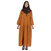Bimba Islamic Long Dress with Printed Hijab Scarf Rayon Abaya Maxi Clothes for Muslim Women