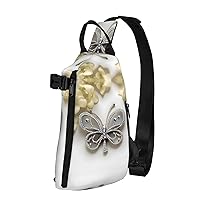 Rhinestone Butterfly And Flower Print Crossbody Backpack Cross Pack Lightweight Sling Bag Travel, Hiking