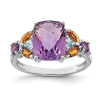 925 Sterling Silver Amethyst Bluetopaz and Citrine Ring Measures 2mm Wide Jewelry for Women - Ring Size Options: 10 5 6 7 8 9