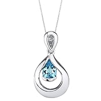 PEORA Sterling Silver Raindrop Solitaire Pendant Necklace for Women in Various Gemstones, Teardrop Pear Shape 7x5mm, with 18 inch Italian Chain