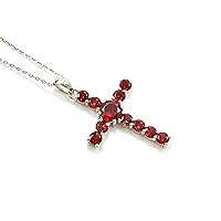 925 Sterling Silver Natural Red Garnet 7 MM Round Holy Cross Pendant Necklace January Birthstone Garnet Jewelry Birthday Gift For Wife (PD-8452)