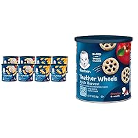 Gerber Snacks for Baby Value Pack, Lil Crunchies, Mild Cheddar & Veggie Dip (Pack of 8) and Teether Wheels, Apple Harvest (Pack of 6)