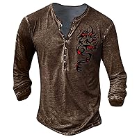 Henley Shirts for Men,Mens Distressed Shirts Retro Long Sleeve Tee Shirts Casual Button Down Washed T-Shirts