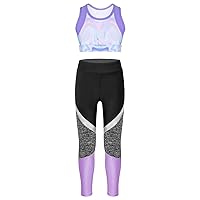 Kids Girls 2 Pieces Sport Sets Printed Crop Vest Tops and Leggings Tracksuit for Yoga Dance