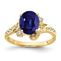 Solid 14k Yellow Gold 9x7mm Oval Sapphire Blue September Gemstone Diamond Engagement Ring (.034 cttw.)