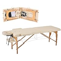 YOUNIKE Massage Table Spa Bed Lash Bed Portable 2 Fold Adjustable Foldable Tattoo Bed Salon Bed Face Cradle Bed Wooden Frame with Non-Woven Bag White