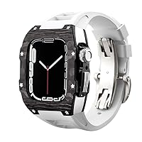 Protector for Apple Watch Series 8, 45mm Luxury Metal Modified Shell Carbon Fiber Titanium Accessories for IWatch 8 7 6 5 4 SE Series (Color : S-White, Size : 45MM for 7)