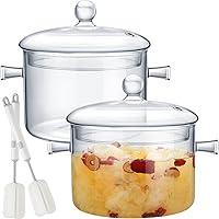 2 Pcs Glass Pot with Cover Glass Saucepan Stovetop Cooking Pot with Lid and Handle Simmer Pot and Pan Glass Cookware for Pasta Noodle, Soup, Milk, Baby Food (Classic Style,1.5 L/ 50 oz)
