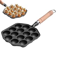 Takoyaki Makers, 14 Holes Takoyaki Pan Non-Stick Takoyaki Grill Pan Plate with Detachable Handle Cast Iron Pan Takoyaki Maker Ball Pancake Pan for Pancake Balls