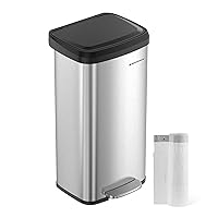 Kitchen Trash Can, 18-Gallon Stainless Steel Garbage Can, with Stay-Open Lid and Step-on Pedal, Soft Closure, Tall, Large and Space-Saving, Silver and Black ULTB520E68