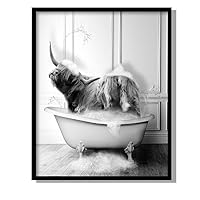 Highland Cow Wall Art for Bathroom Funny Animal Pictures Wall Decor Canvas Modern Artwork Paintings Home Decor(F, 12x16 inches)