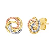 14K Tri-Color Gold Twisted Love Knot Stud Rope Earrings, 9mm