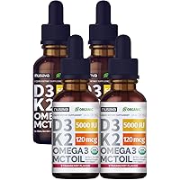 (4 Pack) Vitamin D3 K2 Drops Unflavored & Strawberry Flavor Bundle - Maximum Strength Vitamin D Liquid 5000 IU with MCT Oil Omega 3 - No Fillers, Non-GMO Liquid D3 for Immune Support, 2 Fl Oz Each