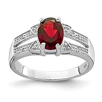 925 Sterling Silver Polished Open back Rhodium Garnet and Diamond Ring Measures 3mm Wide Jewelry for Women - Ring Size Options: 6 7 8