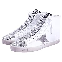 Women's High Top Fashion Flat Sneakers Distressed Design Lace up Star Glitter Shoes