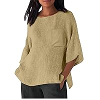 Women 3/4 Bell Sleeve T Shirts Loose Fit Long Tee Tops for Women Crewneck Linen Fall Summer Shirts 2024 Trendy