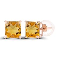 Solid 925 Sterling Silver Gold Plated 5mm Square Genuine Birthstone Stud Earrings For Women | Natural or Created Hypoallergenic Gemstone Stud Earrings