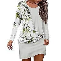 Sexy Mini Dress for Women Trendy Long Sleeve Plus Size Short Dress Elegant Formal Floral Plaid Ruched Party Dress