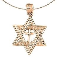 Star Of David Necklace | 14K Rose Gold Star of David with Cross Pendant with 18