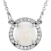 14k White Gold Opal and .05 Dwt Diamond Necklace Jewelry for Women