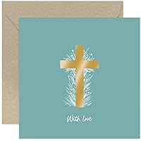 Old English Co. Cross With Love Card for Child or Adult - Gold Cross Brushstrokes Floral Design for Easter, Christening Day, Baptism, Dedication Day - Religious Faith Card | Blank Inside Envelope