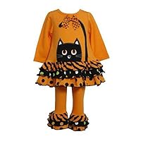Bonnie Jean Girls Halloween Cat Fall Dress Outfit Set w/Leggings, Orange, 2T - 4T