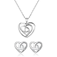 ChicSilver 925 Sterling Silver Celtic Knot Jewelry Set, Dainty Heart Knot Stud Earrings and Knot Necklace Set for Women Girls