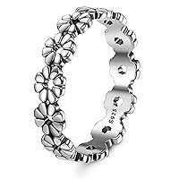 Diamday 925 Sterling Silver Ring Retro Daisy Rings for Women Daisy Flower Hawaiian Ring High Polish Flower Rings Comfort Fit Flower Stacking Band Ring Dreamland Jewellery Size 5-11