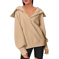 Zip Up Hoodies For Women Fall Fashion 2023 Oversized V Neck Zip Sweatshirt Lapel Long Sleeve Drop Shoulder Tops