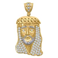 10k Two tone Gold Unisex Cubic Zirconia CZ Jesus Face Religious Charm Pendant Necklace Measures 70.1x36.40m Jewelry for Women