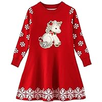 Girl Long Sleeve Knit Sweater Dress Toddler Christmas Dress Reindeer Unicorn Xmas Gifts Winter Knit Sweater Dresses…