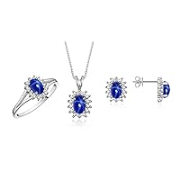 Rylos Women's Sterling Silver Birthstone Set: Ring, Earring & Pendant Necklace. Gemstone & Genuine Diamonds, 6X4MM Birthstone. Perfectly Matching Friendship Jewelry. Sizes 5-10.
