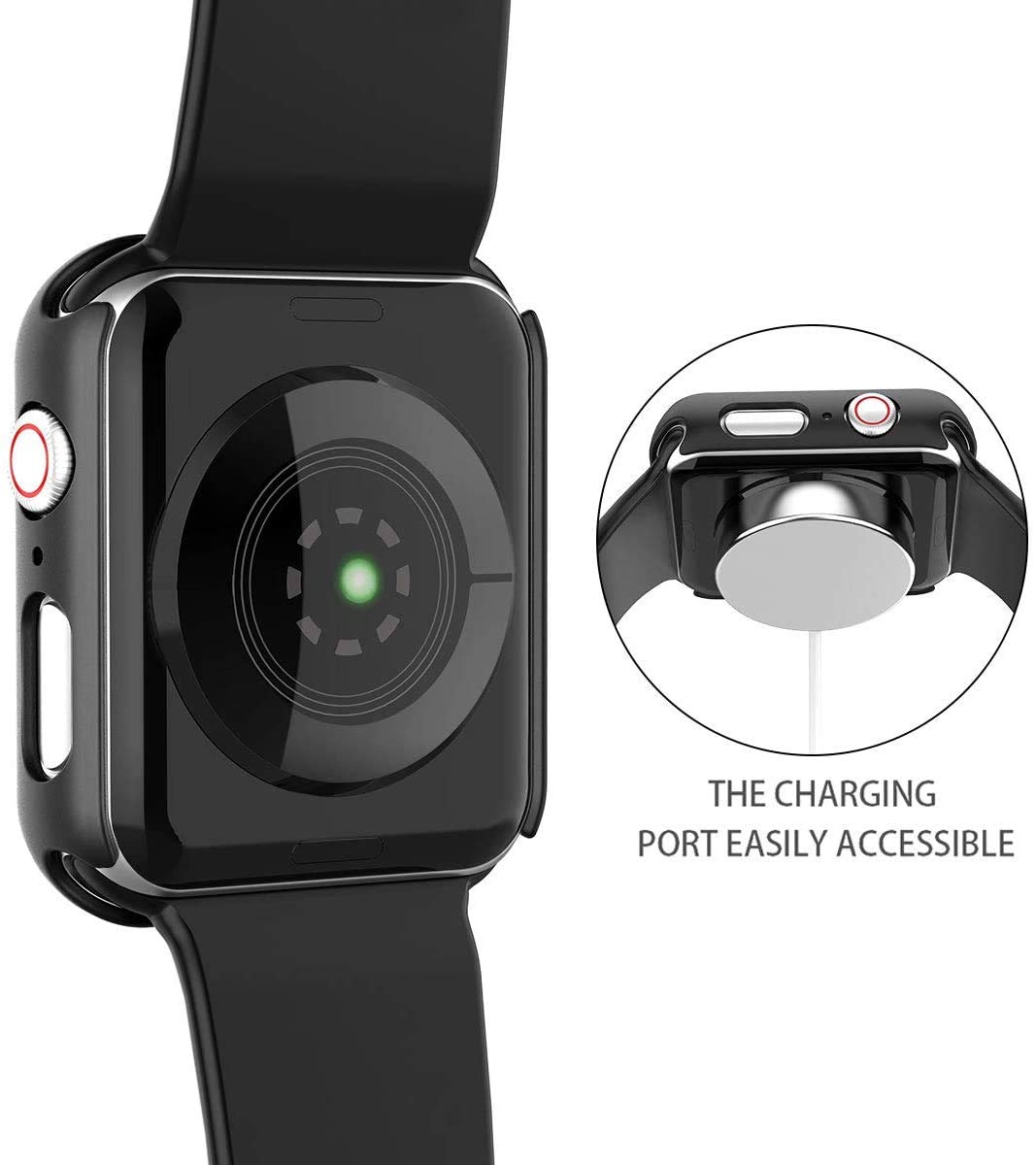 Misxi 2 Pack Hard PC Case with Tempered Glass Screen Protector Compatible with Apple Watch SE Series 6 Series 5 Series 4 40mm - Black